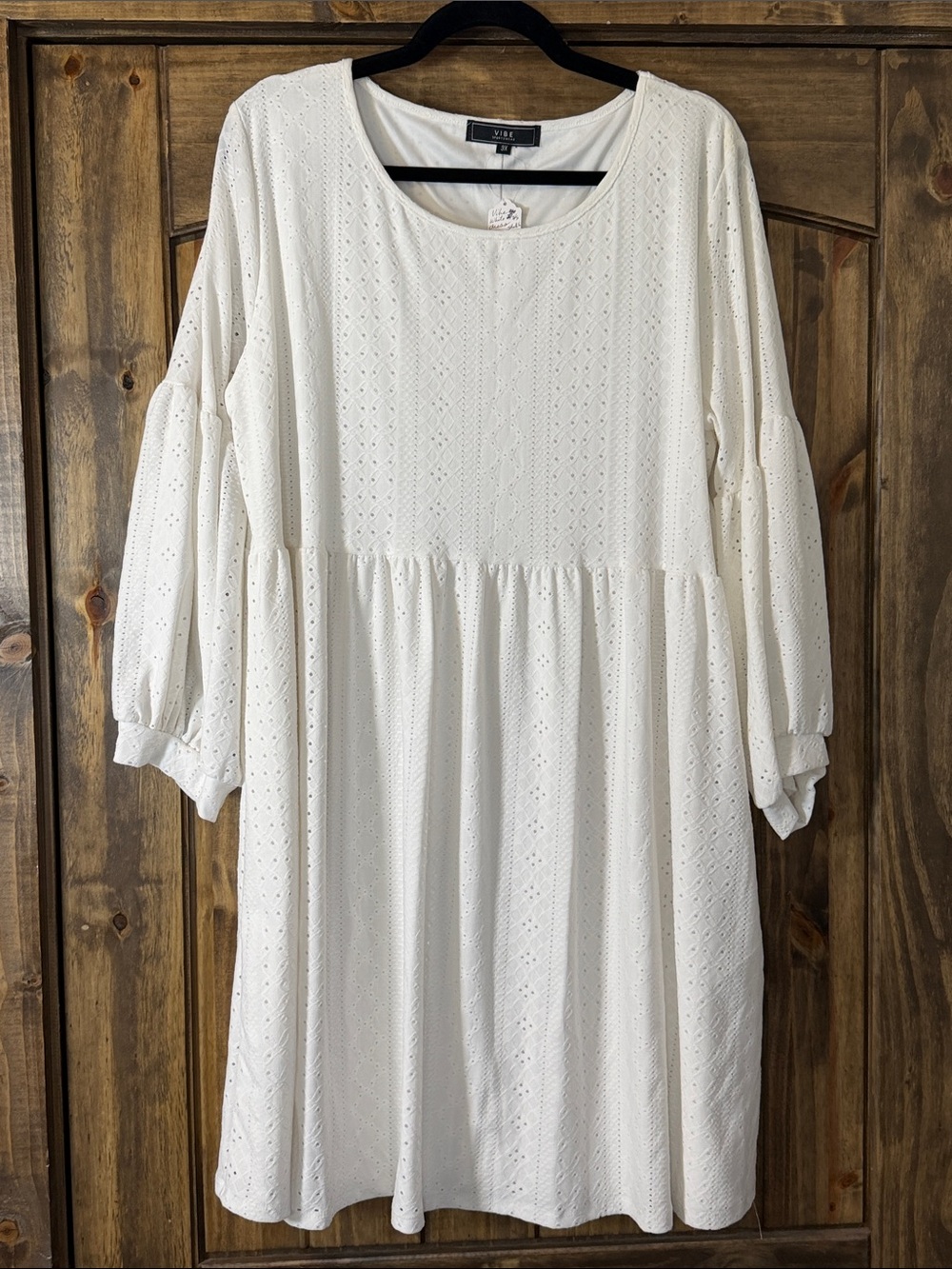 Vibe Cream Eyelet Midi Dress with Puff Sleeves